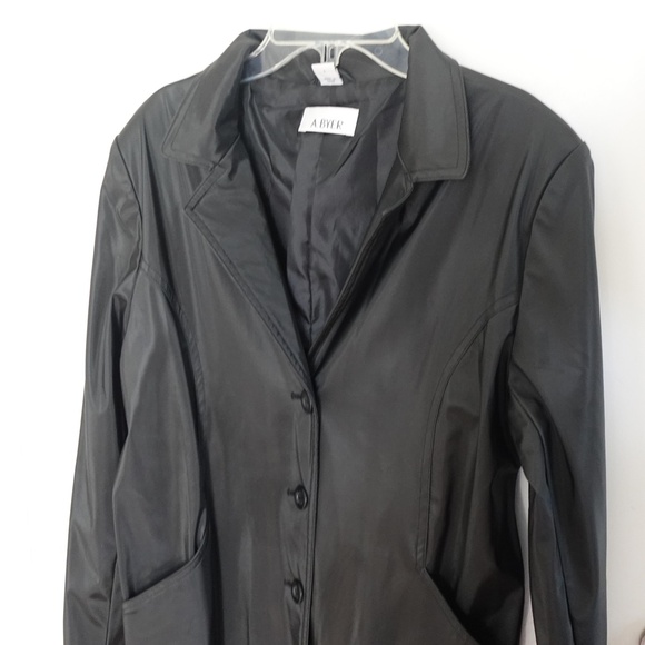 A. Byer Long Trench Coat Button Down Black Size L 90s Y2K Minimalist Streetwear - Picture 3 of 10